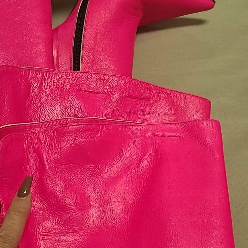 Over The Knee Hot Pink Genuine Leather Stiletto Boots 5-in Heel Read Description - Picture 16 of 17